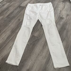 Pacsun Jeans Mens 34x32 Stacked Skinny Distressed Stretch Denim White NEW